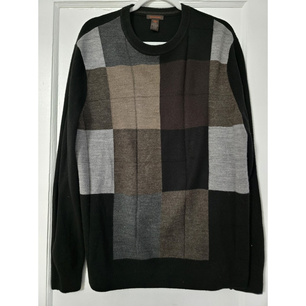 DOCKERS Long Sleeve Crew Neck‎ Grey/Brown Sweater Pullover Men's Size Large